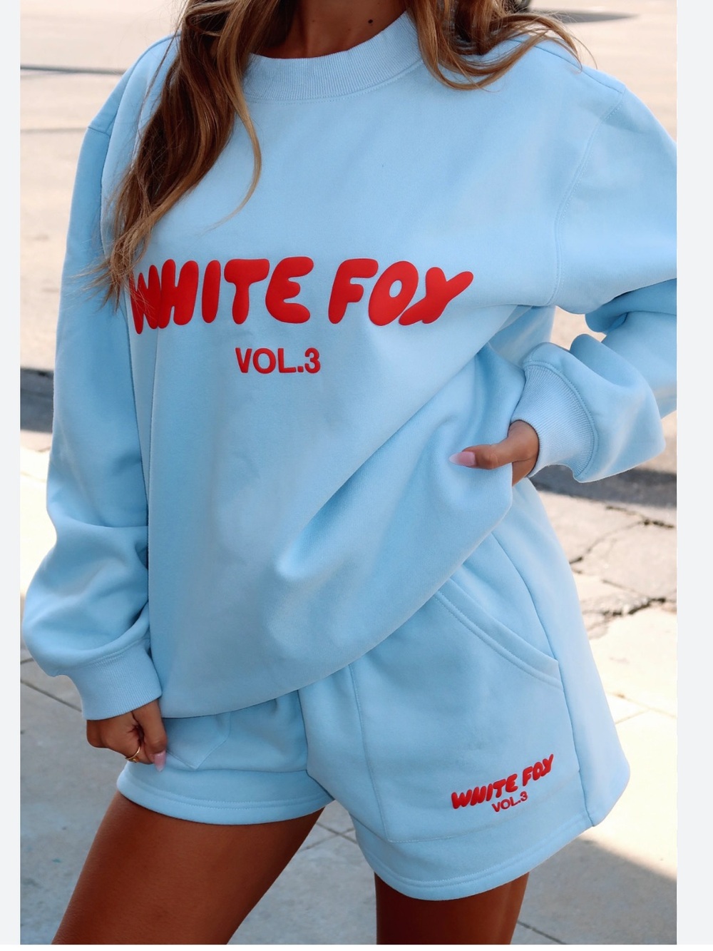 White Fox Boutique Ice Pop Lounge Shorts - Light Blue with Red Logo